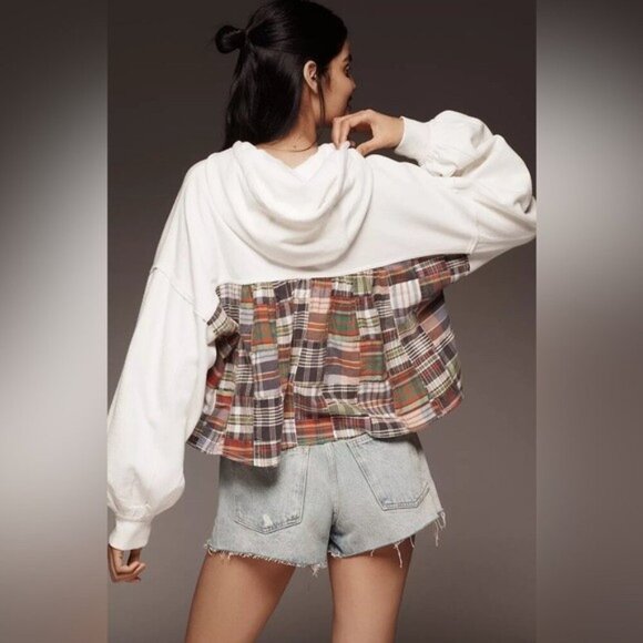 NWT Size 3X - Anthropologie Cotton Patchwork & Knit Twofer Hoodie (NWT US$ 128) - Picture 1 of 16